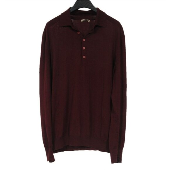 Bottega Veneta Men Long Sleeve Polo Sweater Size Large IT 50 Burgundy Red Wool - Picture 11 of 11